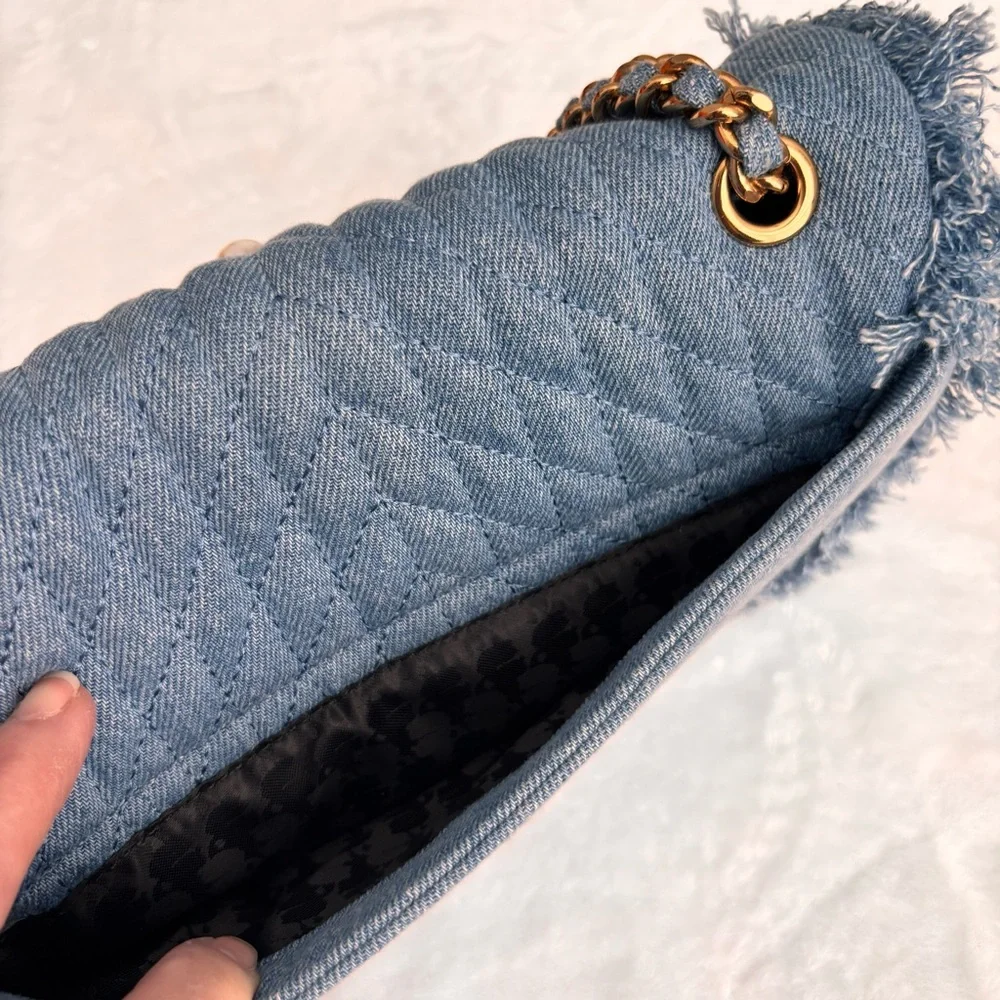 KARL LAGERFELD Medium Argyness Quilted Denim Convertible Shoulder Handbag--NEW